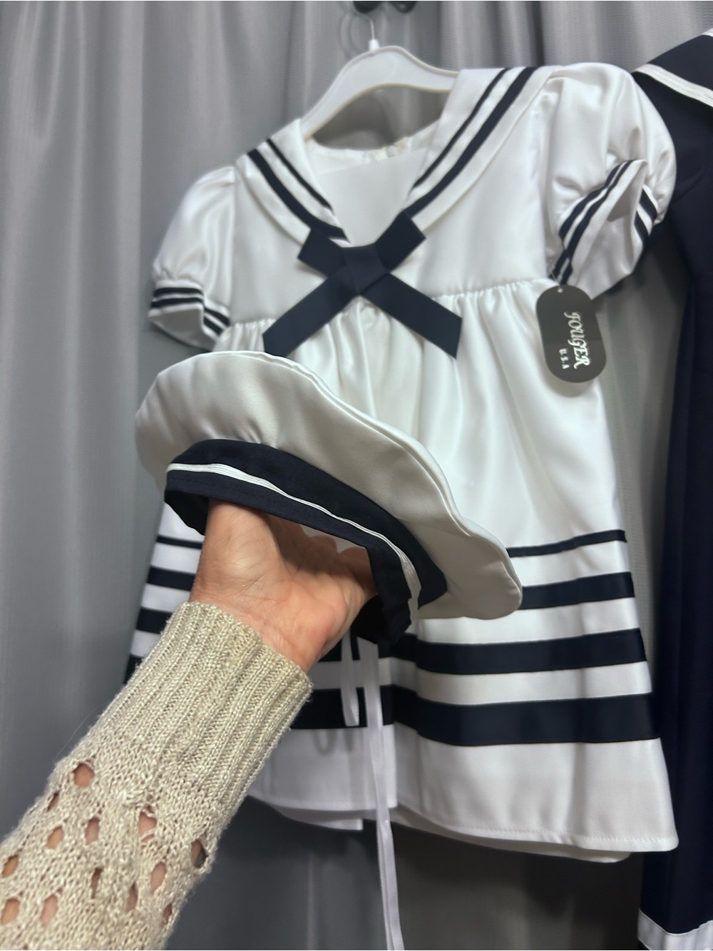 KIDS GIRLS PARTY DRESS SET NAVY WHITE SAILOR NAUTICAL WITH HAT